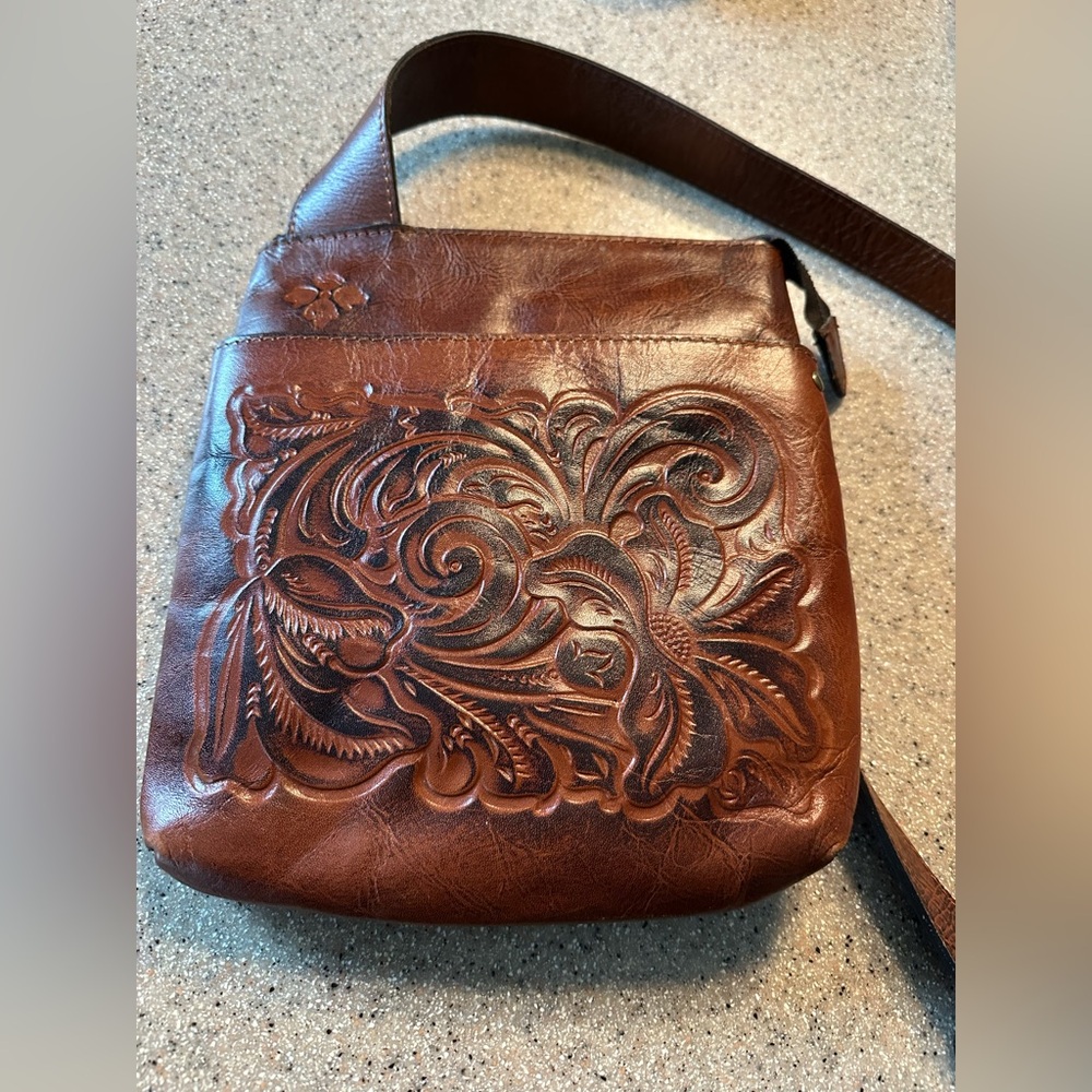 Embossed Brown Leather Patricia Nash Crossbody Bag EUC
